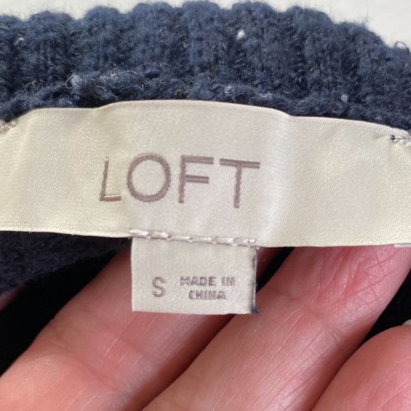 Loft Oversized Navy with White Flecks Coastal Knit Turtleneck Sweater Size S - Picture 3 of 11